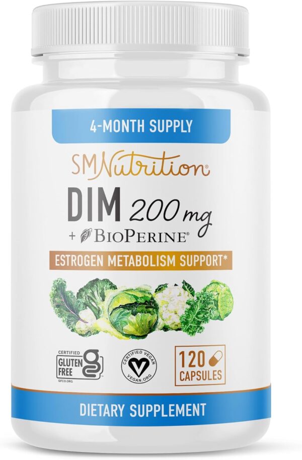 DIM Supplement 200 mg (120 Ct) | Estrogen Balance for Women & Men | Hormone Balance, Hormonal Acne Supplements, Menopause Support, Antioxidant Support, PMS Support | Non-GMO, Vegan, Soy Free