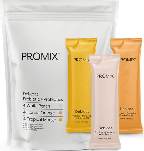 Promix Debloat Prebiotics and Probiotics Immune Support Supplement for Digestive Health, Nausea Relief, Gut Repair - Variety Pack - 12 Count