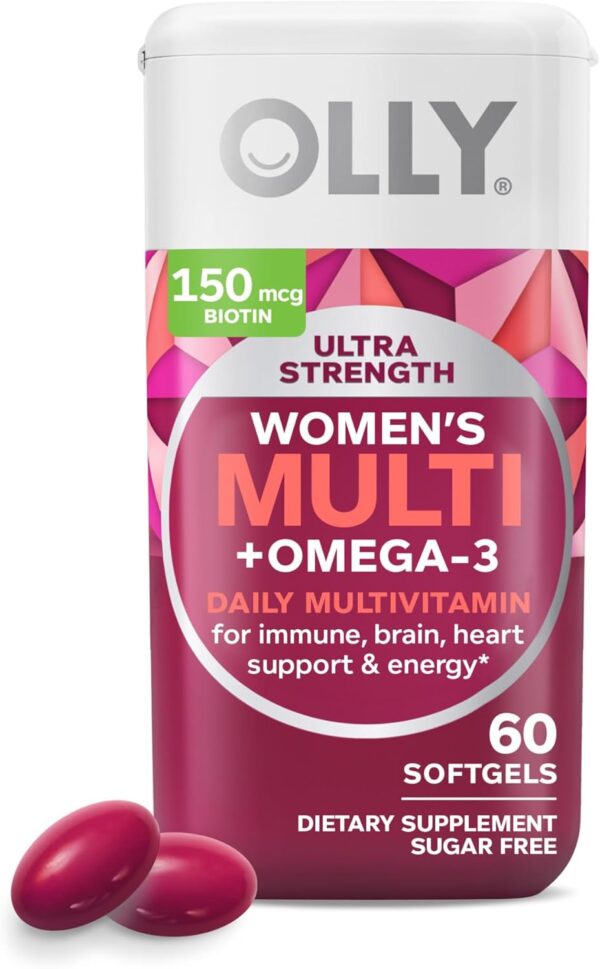 OLLY Ultra Women's Multi Softgels, Overall Health and Immune Support, Omega-3s, Iron, Vitamins A, D, C, E, B12, Daily Multivitamin, 30 Day Supply - 60 Count